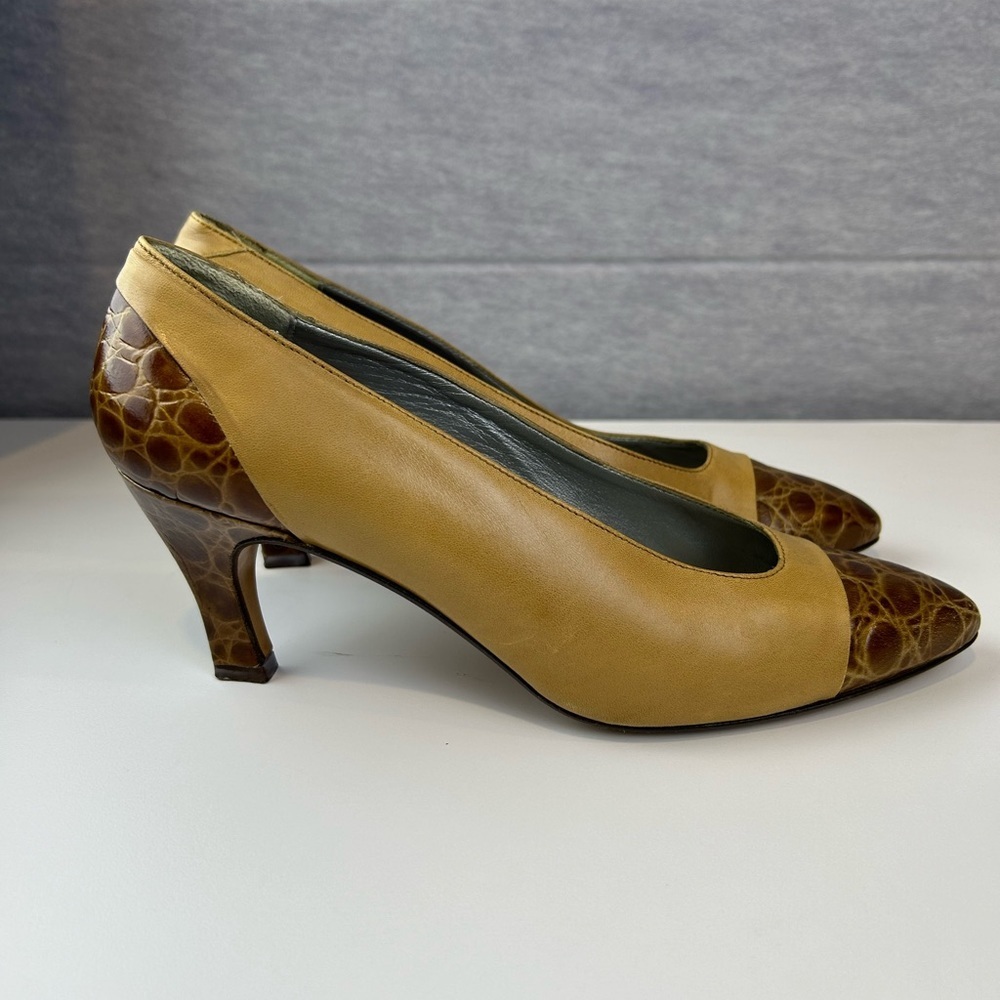 PHYLLIS POLAND Vintage Women’s 3” Hills Bicolor‎ Tan/Brown